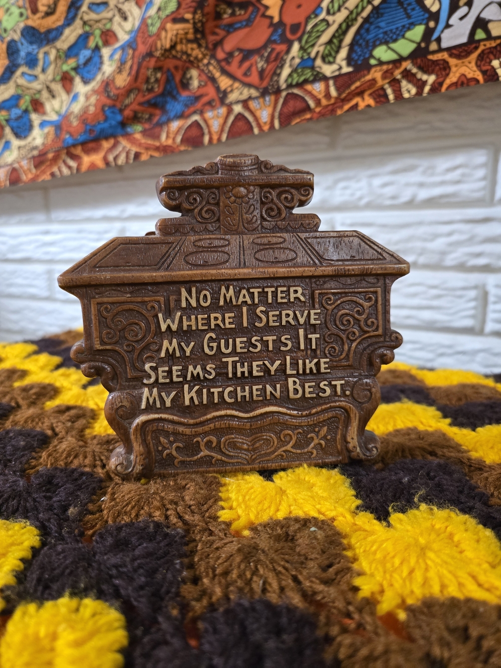 vintage faux-wood molded plastic or resin kitchen-stove-shaped napkin holder